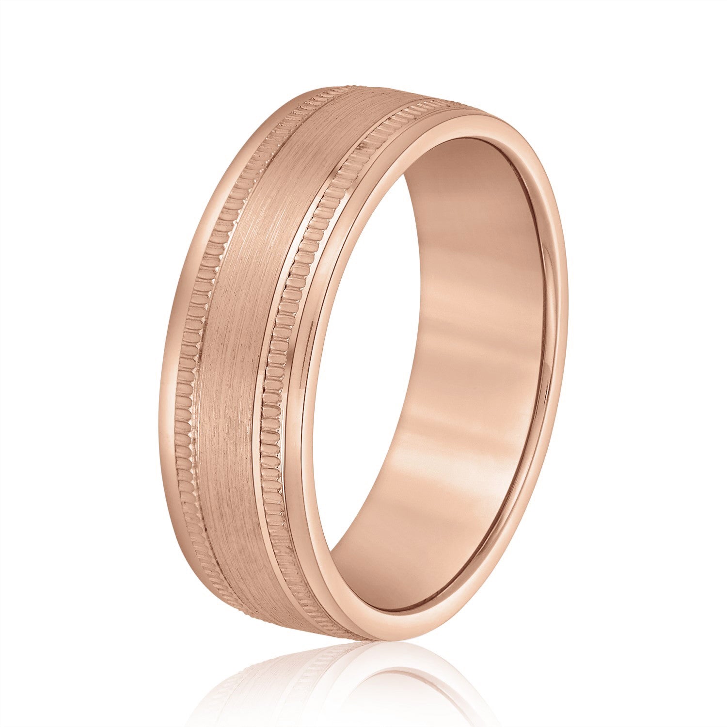 Men's Center Brushed Double Grooved Wedding Band-VIRABYANI